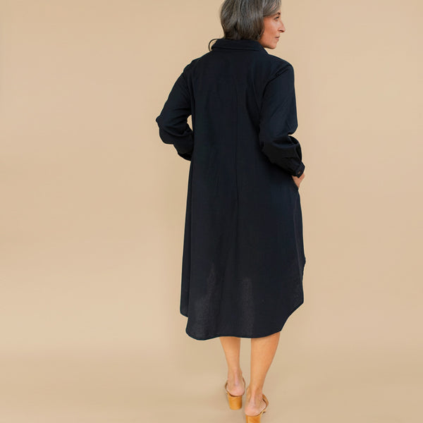black shirt dress near me VESTIDO Black Shirtdress with Removable Sleeves – CHABELLA main image 1