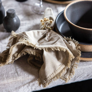 Fringe edge napkins by Campfire Pottery and Mulxiply in Portland, Maine