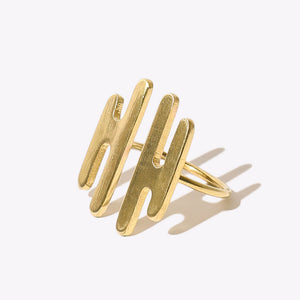 Modern H Cuff Ring by Mulxiply. Contemporary brass statement ring.