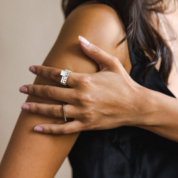 Aer Square Stackable Ring - Sterling Silver | MULXIPLY