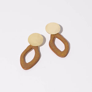 Statement Earrings by Mulxiply and Campfire Pottery in Terracotta and Brass. Handmade in Maine.