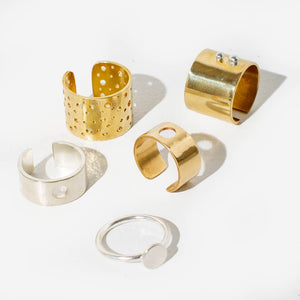 MULXIPLY adjustable statement rings in Brass and Sterling Silver.