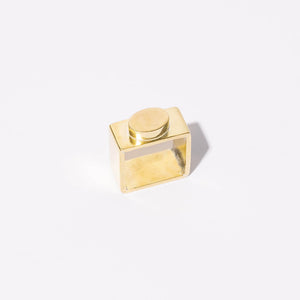 Square brass ring with pebble. Handmade by Mulxiply.