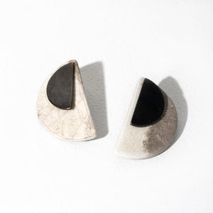 MULXIPLY and Campfire Pottery Half Moon 2-in-1 Earrings - Raku + Oxidized Brass