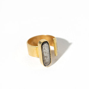 Oval Adjustable Ring - Raku + Brass