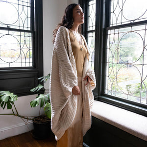 Ethically crafted sweater coat in handwoven cotton by Jijivisha for Mulxiply