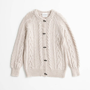 Knitted cardigan with cable pattern handmade in merino wool.