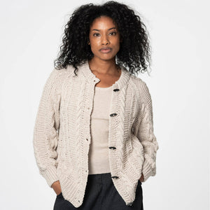 Merino Handknit Cable Cardigan - Almond White