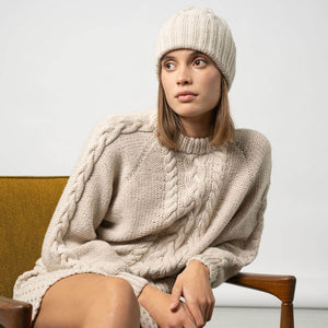 Chunky, classic handmade fisherman's style sweater in natural white.