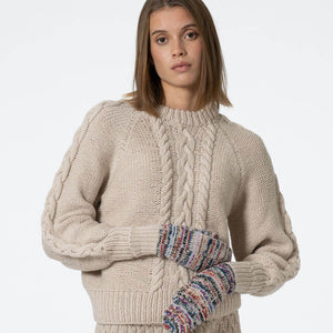 Cozy off-white cable knit sweater. Handmade in soft merino wool.