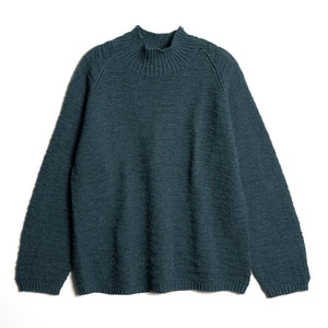 Merino Handknit Purlstripe Sweater - Peacock Blue