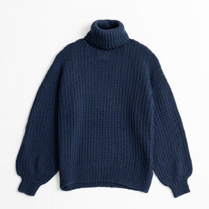 Handknit sweater in navy by Dinadi for Mulxiply.