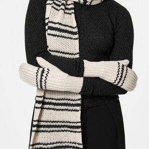Merino Handknit Striped Mittens - Almond White