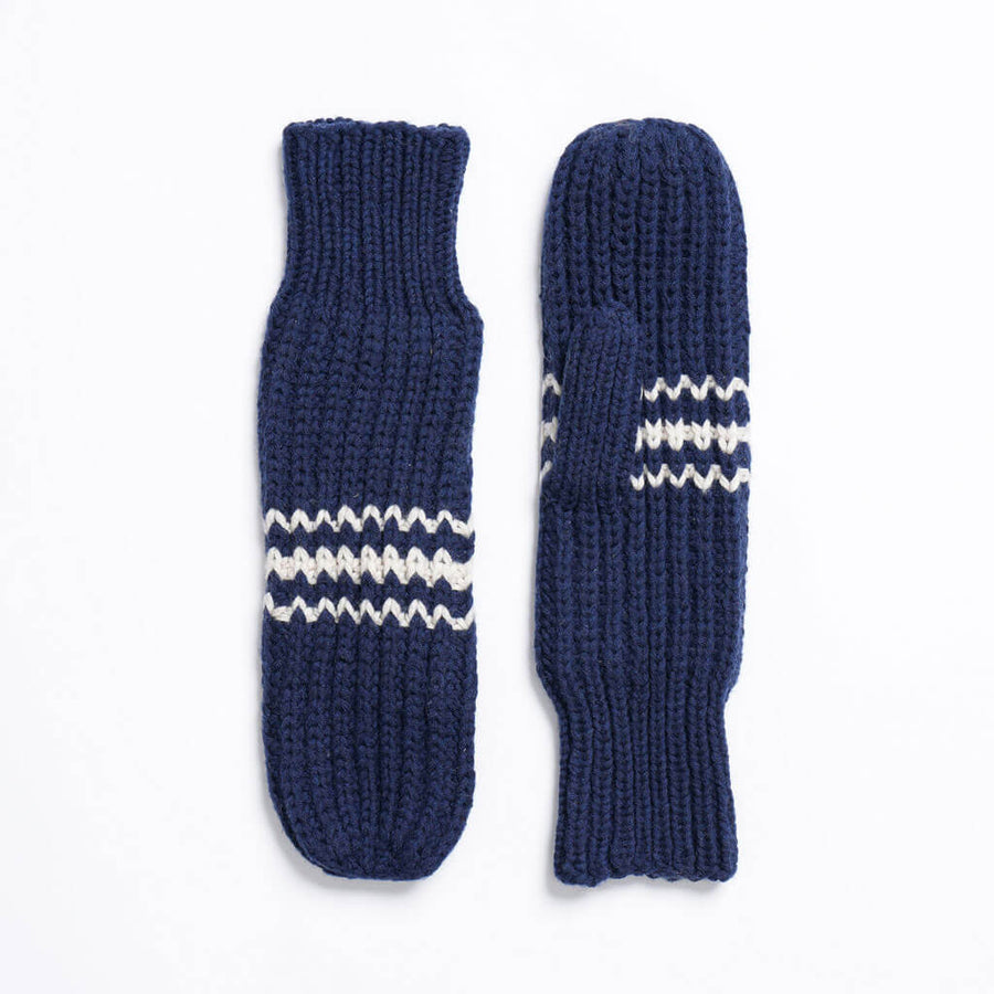Striped blue and white mittens 