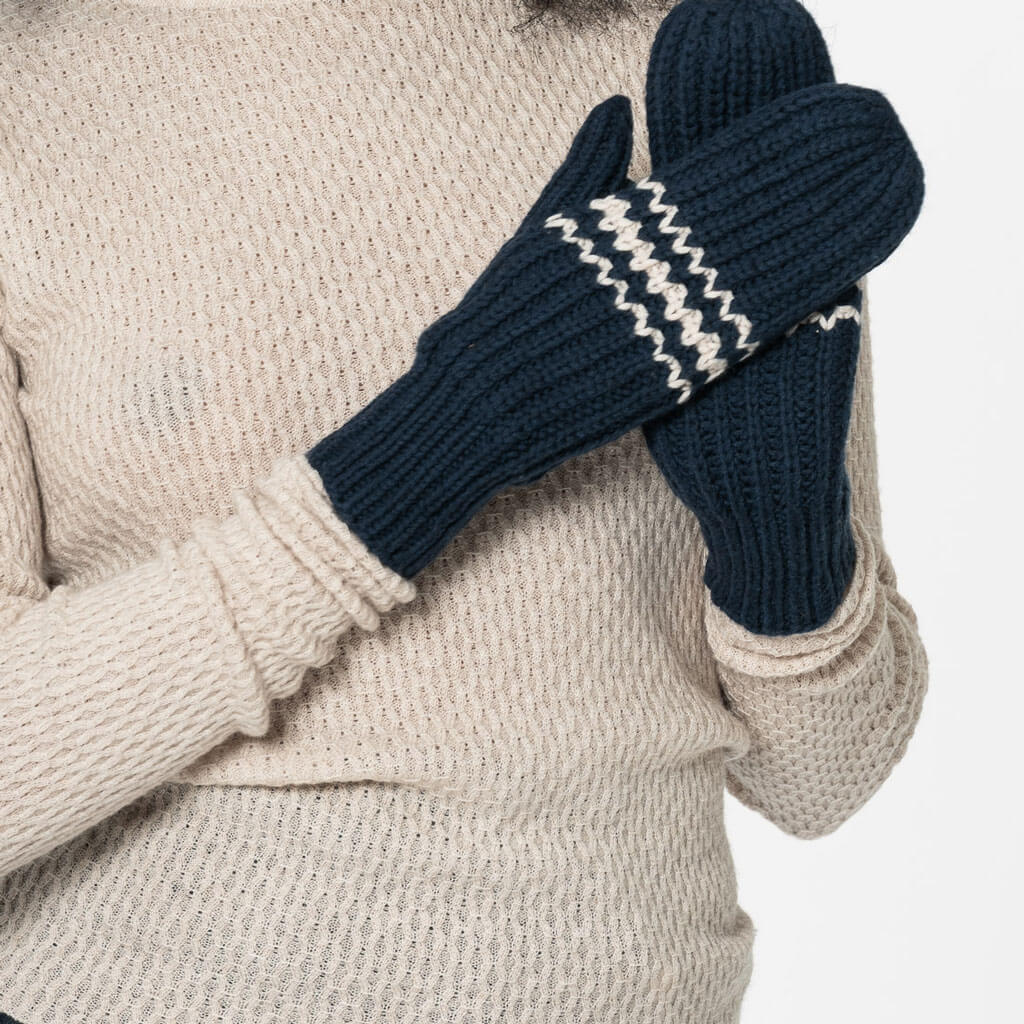 Striped blue and white mittens 