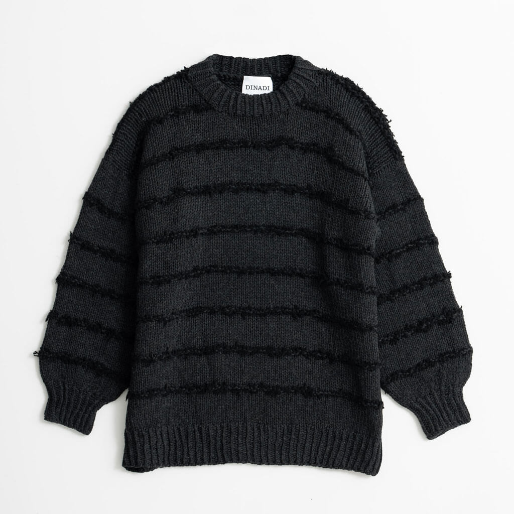 Subtle striped crewneck sweater in black and onyx grey wool and cashmere.
