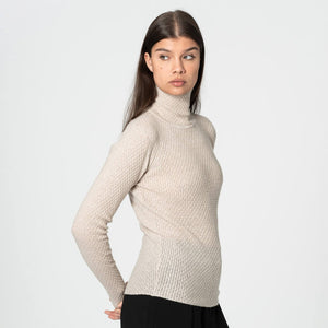Lace knit turtleneck in natural white