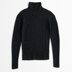 Soft mock turtleneck in dark grey.