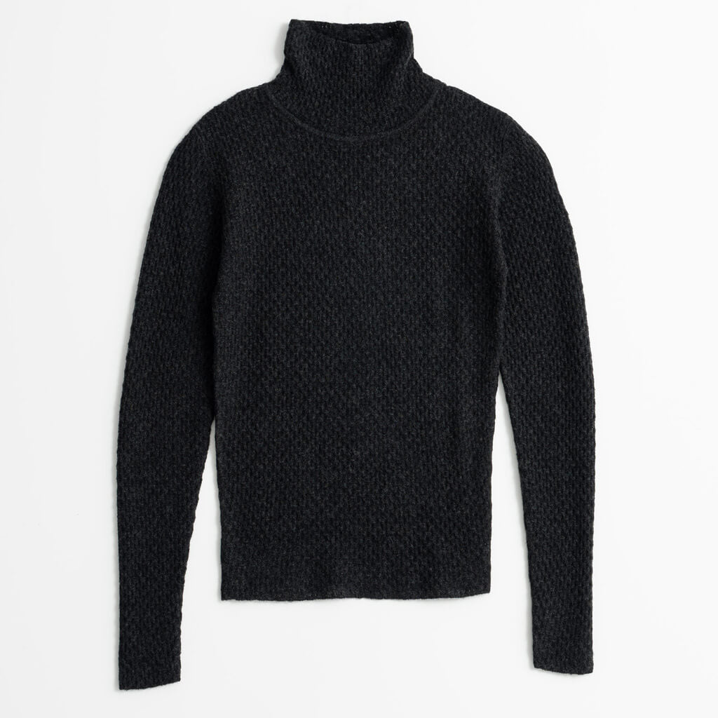 Delicate lace mock turtleneck in dark grey