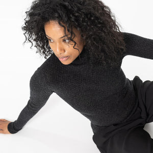 Delicate lace mock turtleneck in dark grey