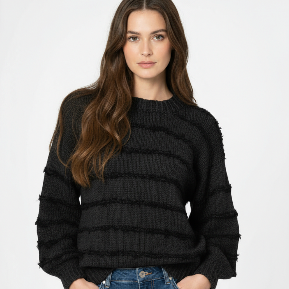 Textured black cashmere sweater