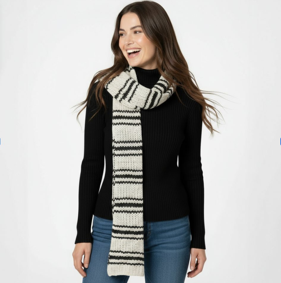 Black and white chunky wool scarf