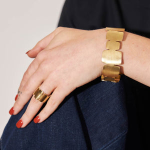 Brass mod cuff bangle for stacking. Ethically crafted in Nepal.