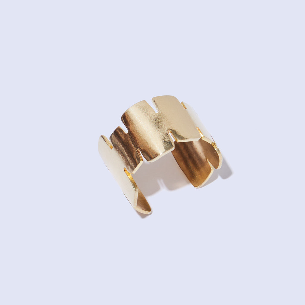 Mod, 70s style cairn cuff ring in brass by Mulxiply