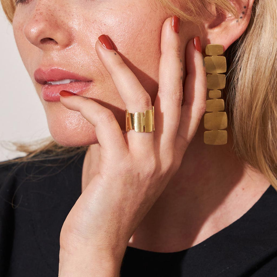 Mod, 70s style cairn cuff ring in brass by Mulxiply