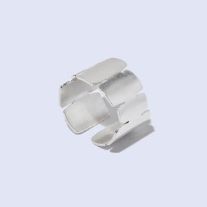 Modern, organic shape cuff ring in sterling silver