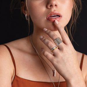 Simple, linear etched stacking rings, ethically crafted by Mulxiply