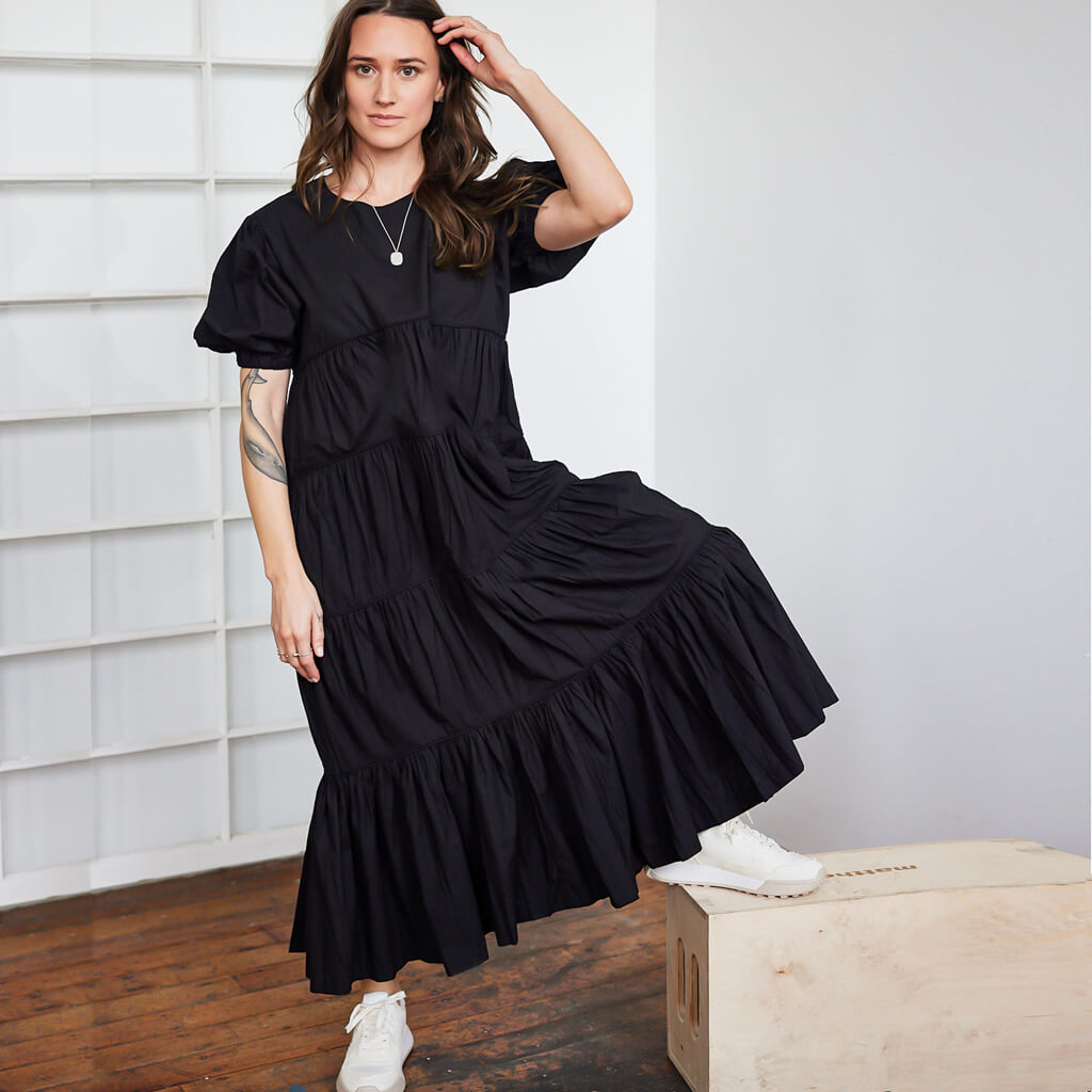 Black Ruffle Dress - Ethically Made Fashion by MULXIPLY Black Ruffle Dress - Ethically Made Fashion by MULXIPLY