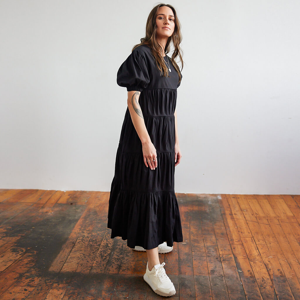 Black Ruffle Dress - Ethically Made Fashion by MULXIPLY