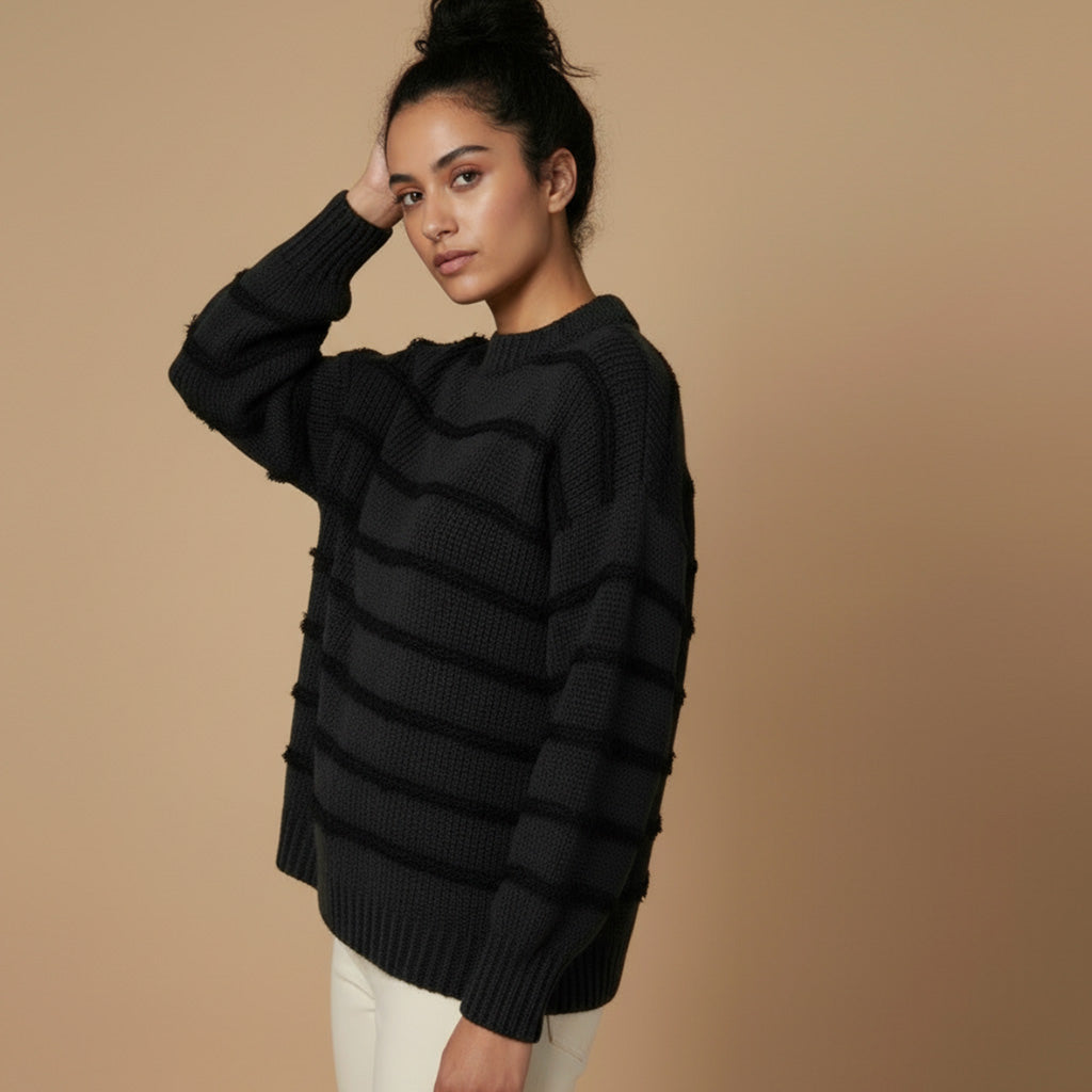 Striped black cashmere sweater