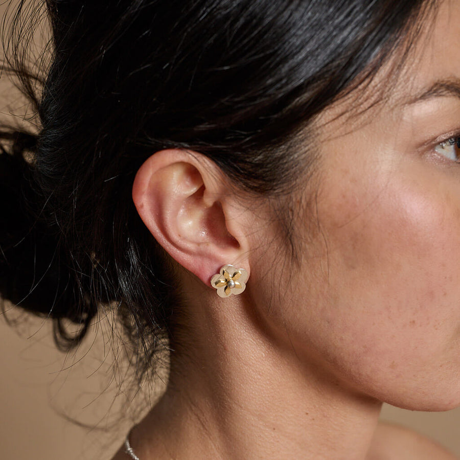 Sakura Blossom Convertible Earrings in Sterling and Brass by Mulxiply.