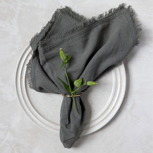 Dark Grey Fringe Edge Cotton Napkins by Mulxiply and Campfire Pottery