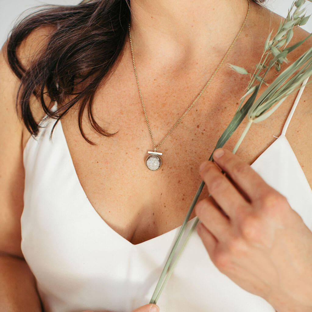 SALE - Sticks and Stones Mini Necklace in Raku Pottery and Brass