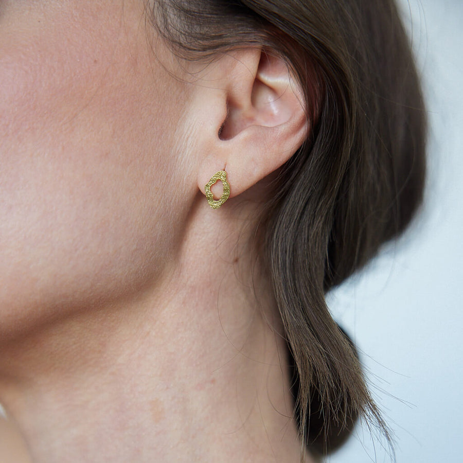 Tiny Canyon Stud Earrings in hammered brass by Mulxiply