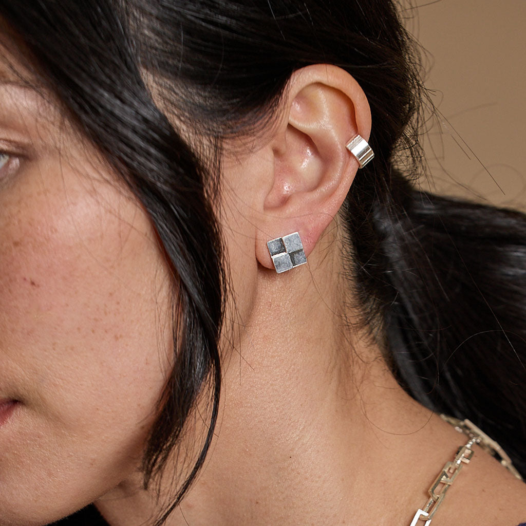 Sterling Silver Checkers Earrings by Mulxiply