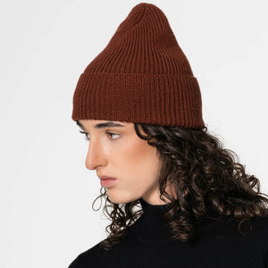 Handmade unisex beanie hat in rust red