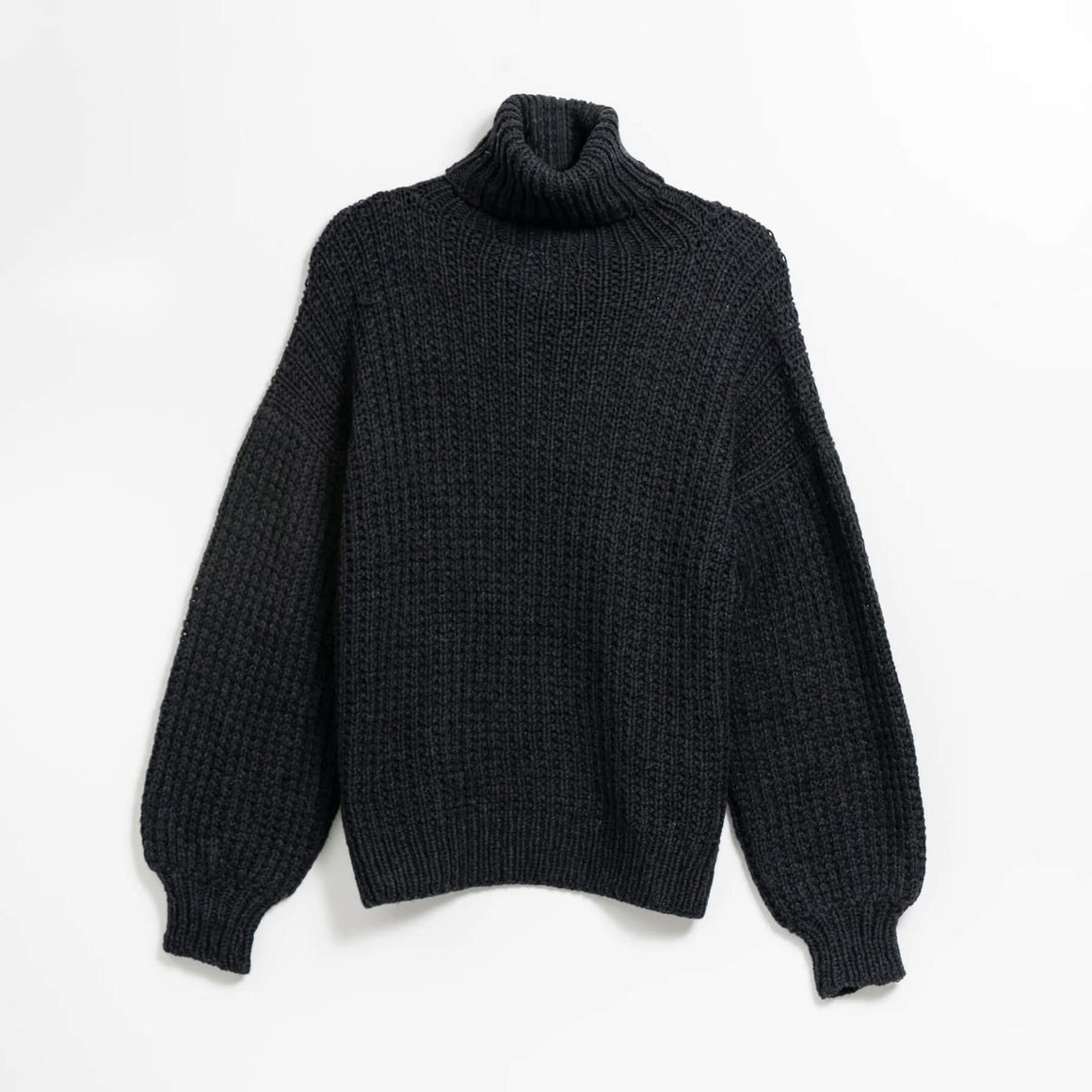 Handknit turtleneck sweater in dark gray