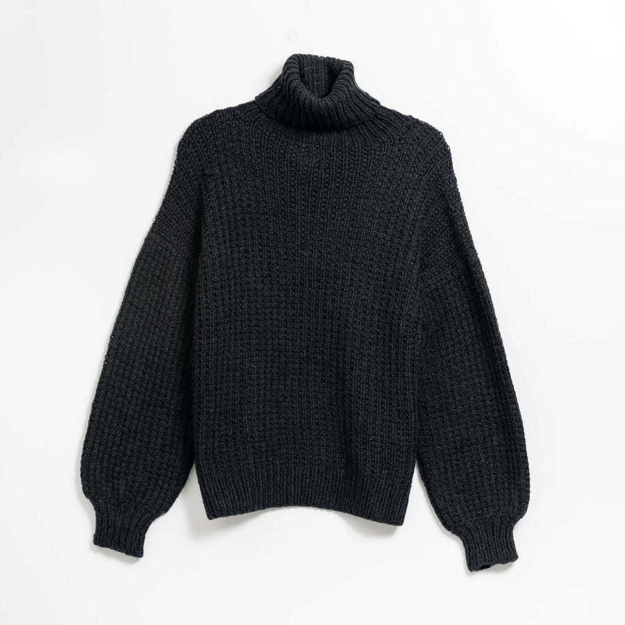 Handknit turtleneck sweater in dark gray