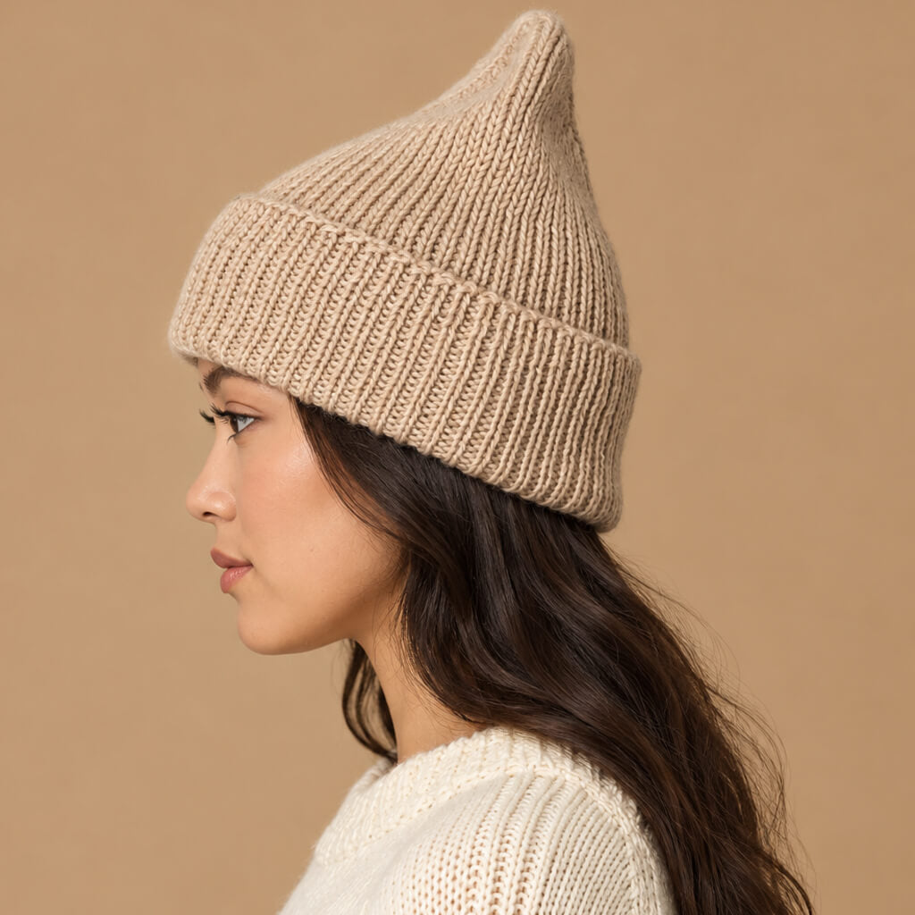 Alpaca Handknit Rib Hat - Desert Sand