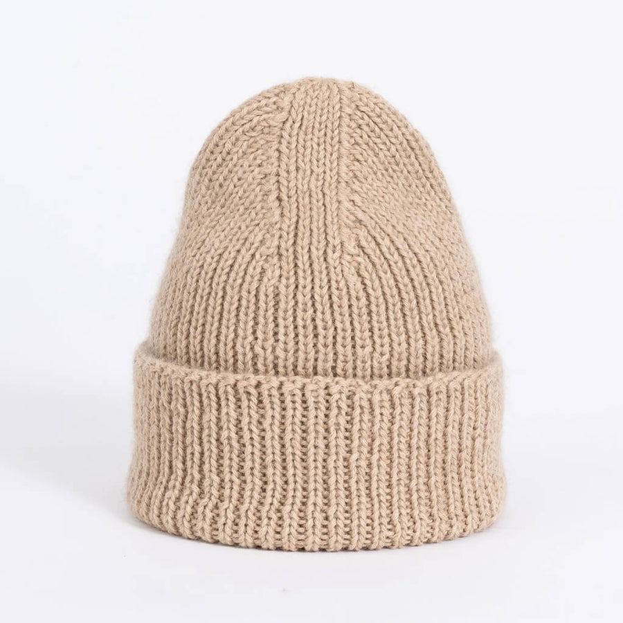 Alpaca Handknit Rib Hat - Desert Sand