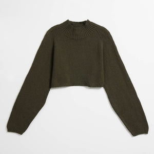Crop Sweater in Olive Green by Mulxiply