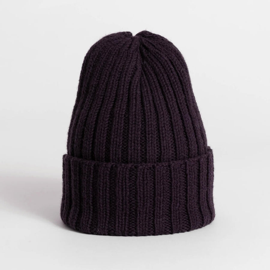 Merino Handknit Thick Rib Hat - Espresso Brown