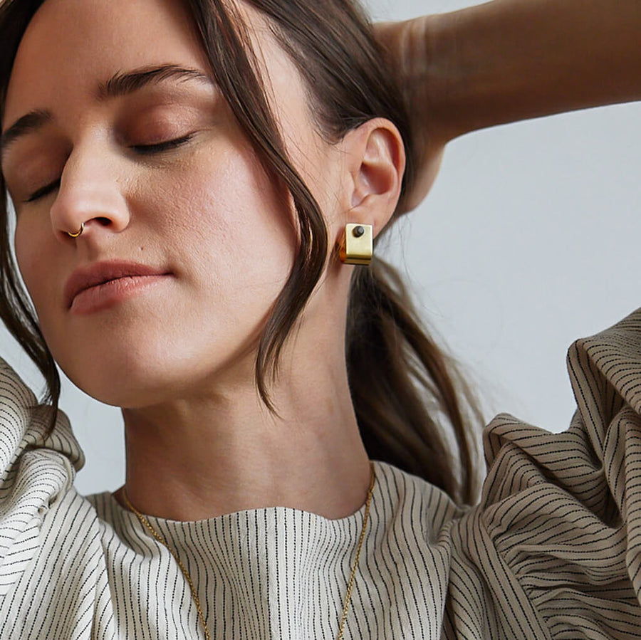 Dot Huggie Jacket Earrings by Mulxiply in mixed metals