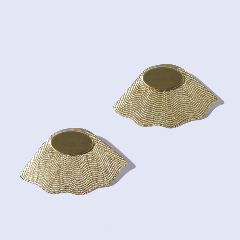 2-part Fan Jacket Earrings by Mulxiply. Handcrafted in brass.