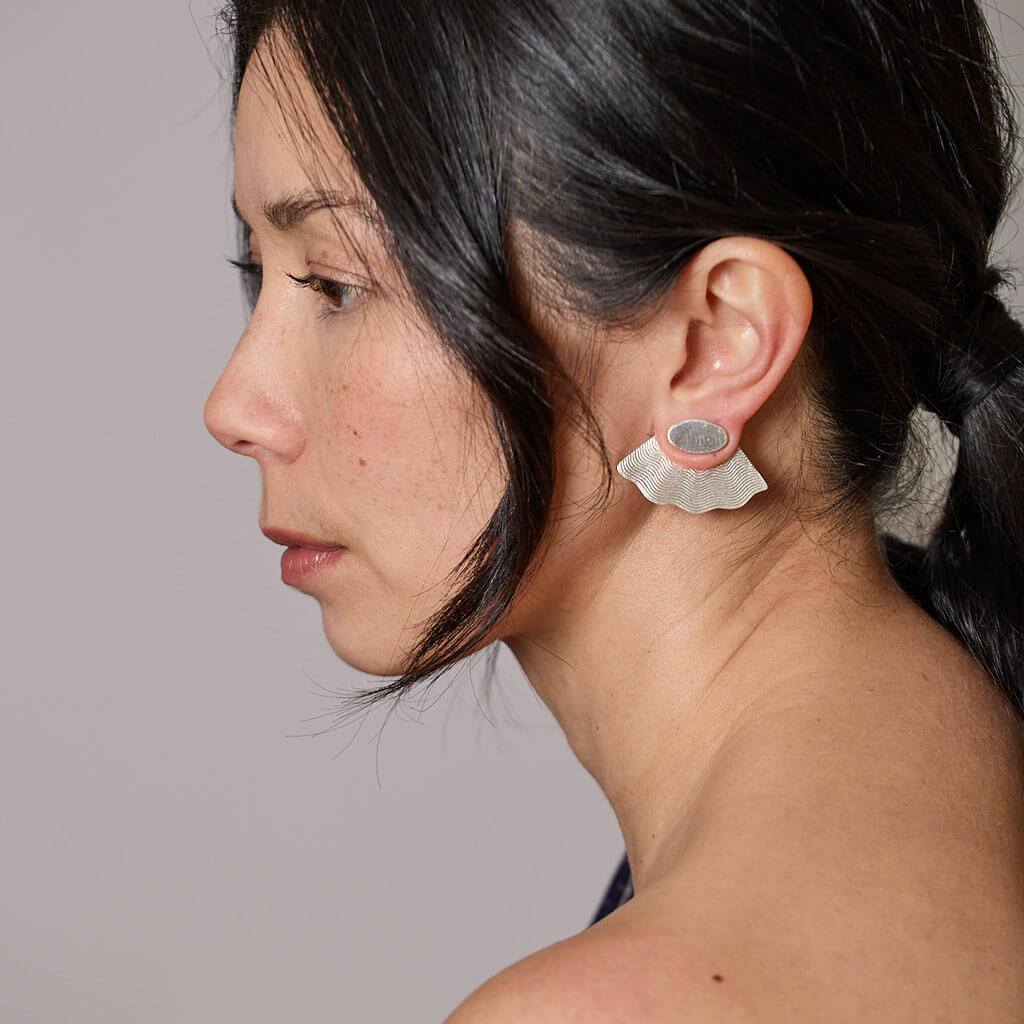 Fan Jacket Earrings in Sterling Silver. Handmade in Nepal