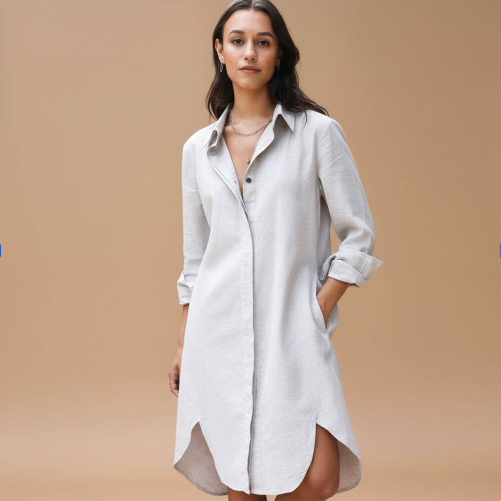 grey shirt dresses Women’s Lyocell Button-Front Shirtdress – Wash Lab Grey Puff / M main image 1